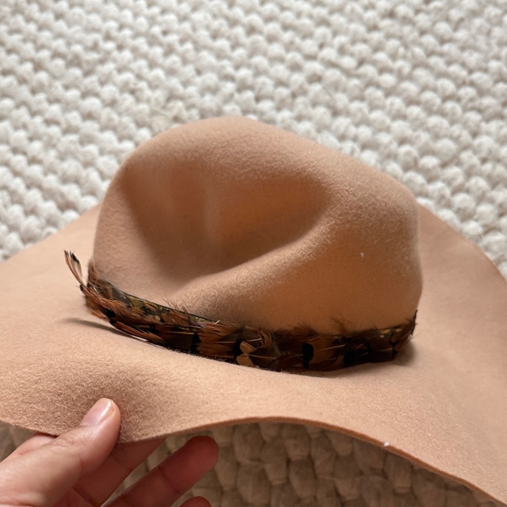 Topshop Tan Felt Hat with Feather Detail
